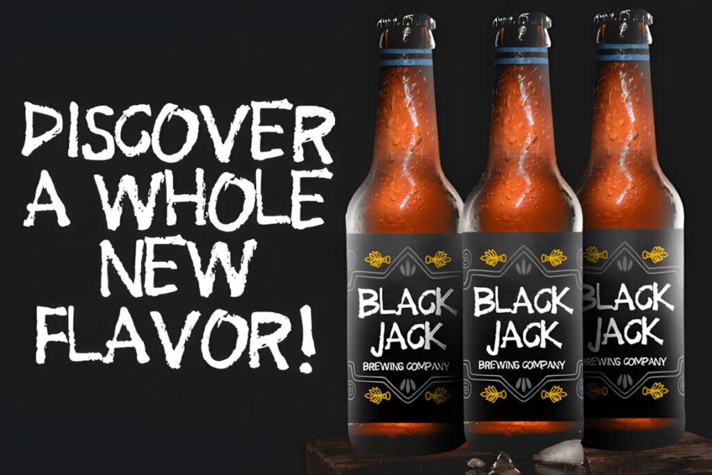 29 Canva Fonts for Painted Banners That Stand Out 88 Three Black Jack Brewing Company beer bottles with labels using Canva fonts for painted banners
