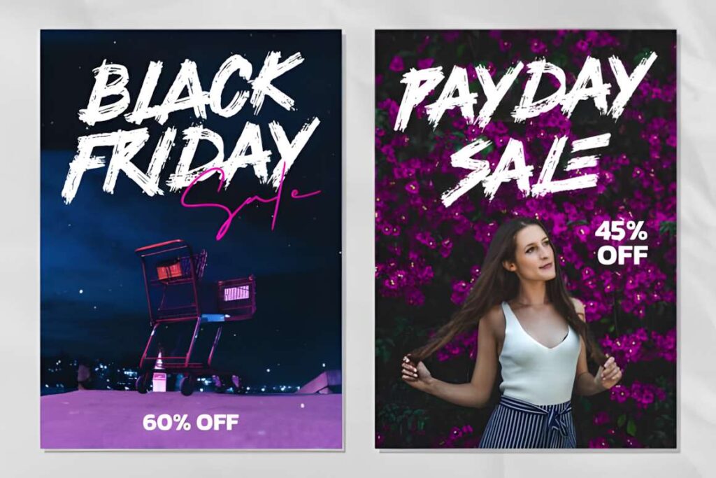 29 Canva Fonts for Painted Banners That Stand Out 122 Black Friday and Payday Sale banners using Canva fonts for painted banners with bold brush strokes