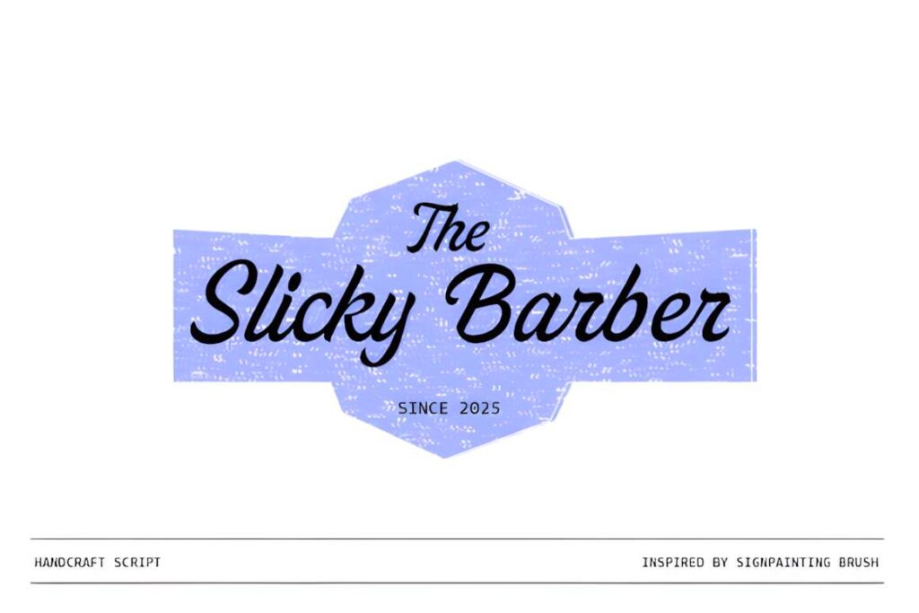 29 Canva Fonts for Painted Banners That Stand Out 108 Logo reading The Slicky Barber in a bold script font inspired by signpainting brush — Canva fonts for painted banners